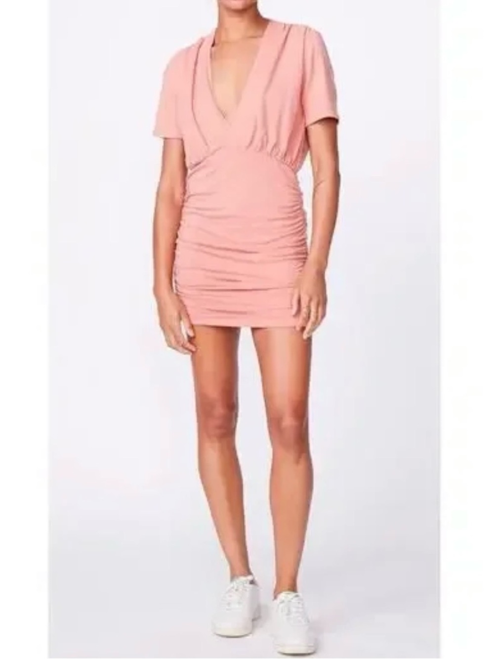 MONROW Supersoft Deep V Shirred Dress